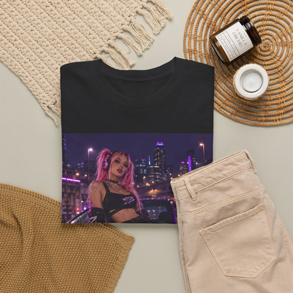 Purple Skyline Neon Nightlife Graphic T-Shirt