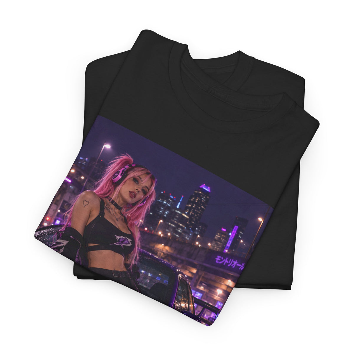 Purple Skyline Neon Nightlife Graphic T-Shirt