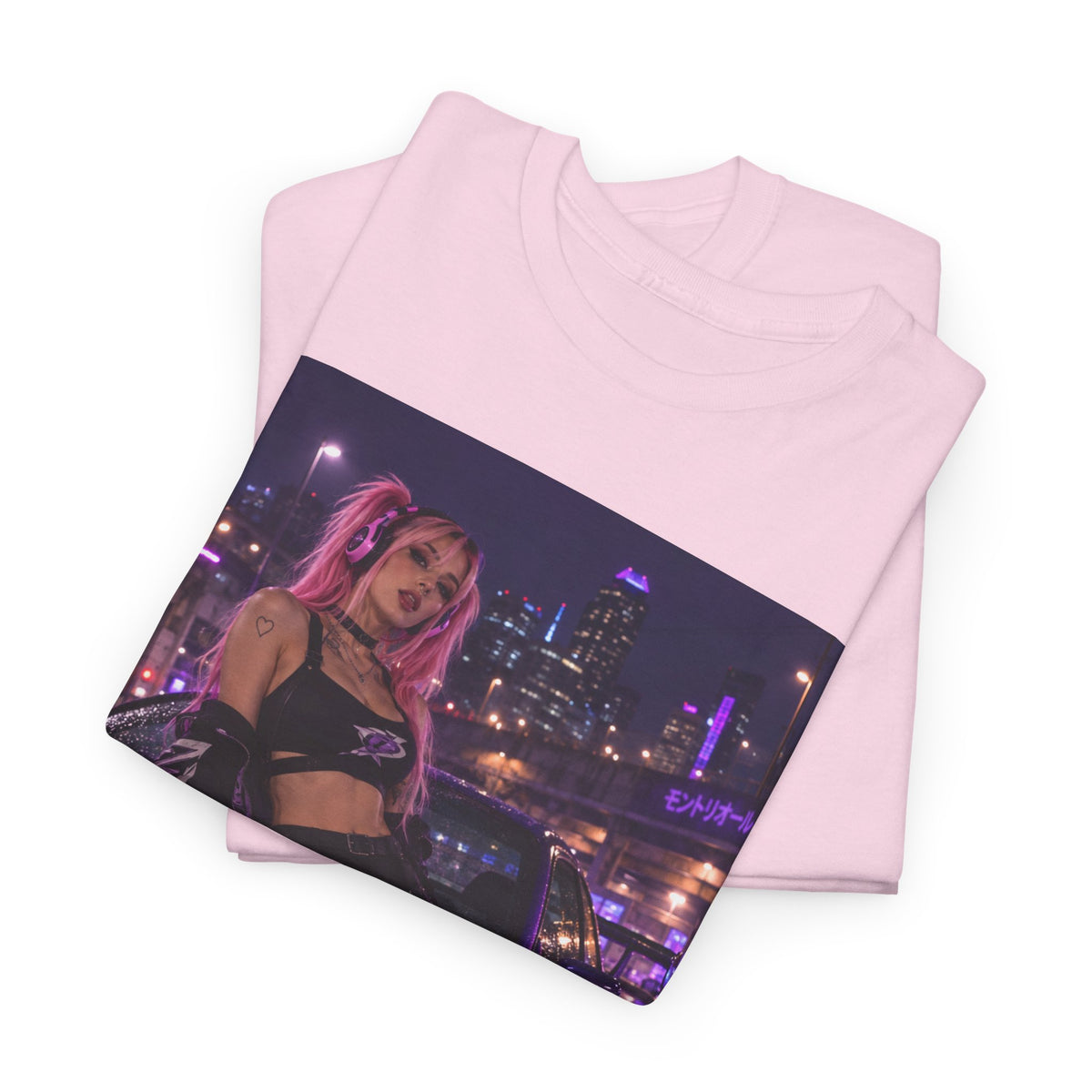 Purple Skyline Neon Nightlife Graphic T-Shirt